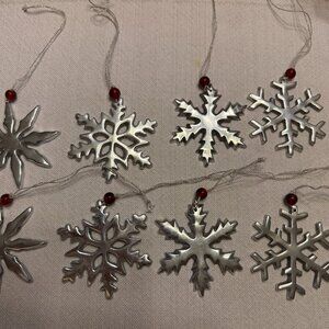 Metal Snowflake Ornaments Set of 8 Silver Holiday Christmas Tree Decorations